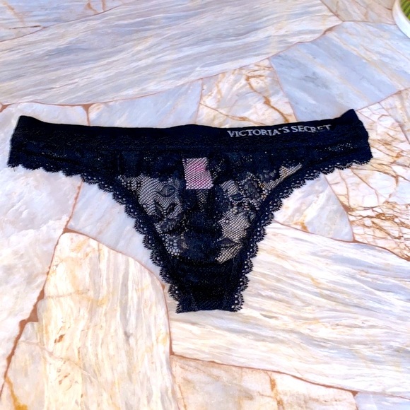 Victoria's Secret Other - VS V-String Very Sexy  Black Thong Panty Lace Mesh Small
